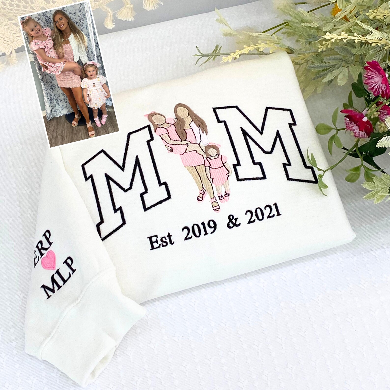 Custom Embroidered Mom Picture Sweatshirt