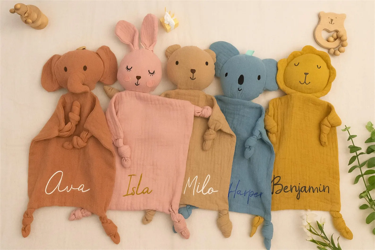 Personalised bunny muslin baby comforter, New baby gift, Baby shower and christening keepsake, Embroidered security blannket, Easter baby